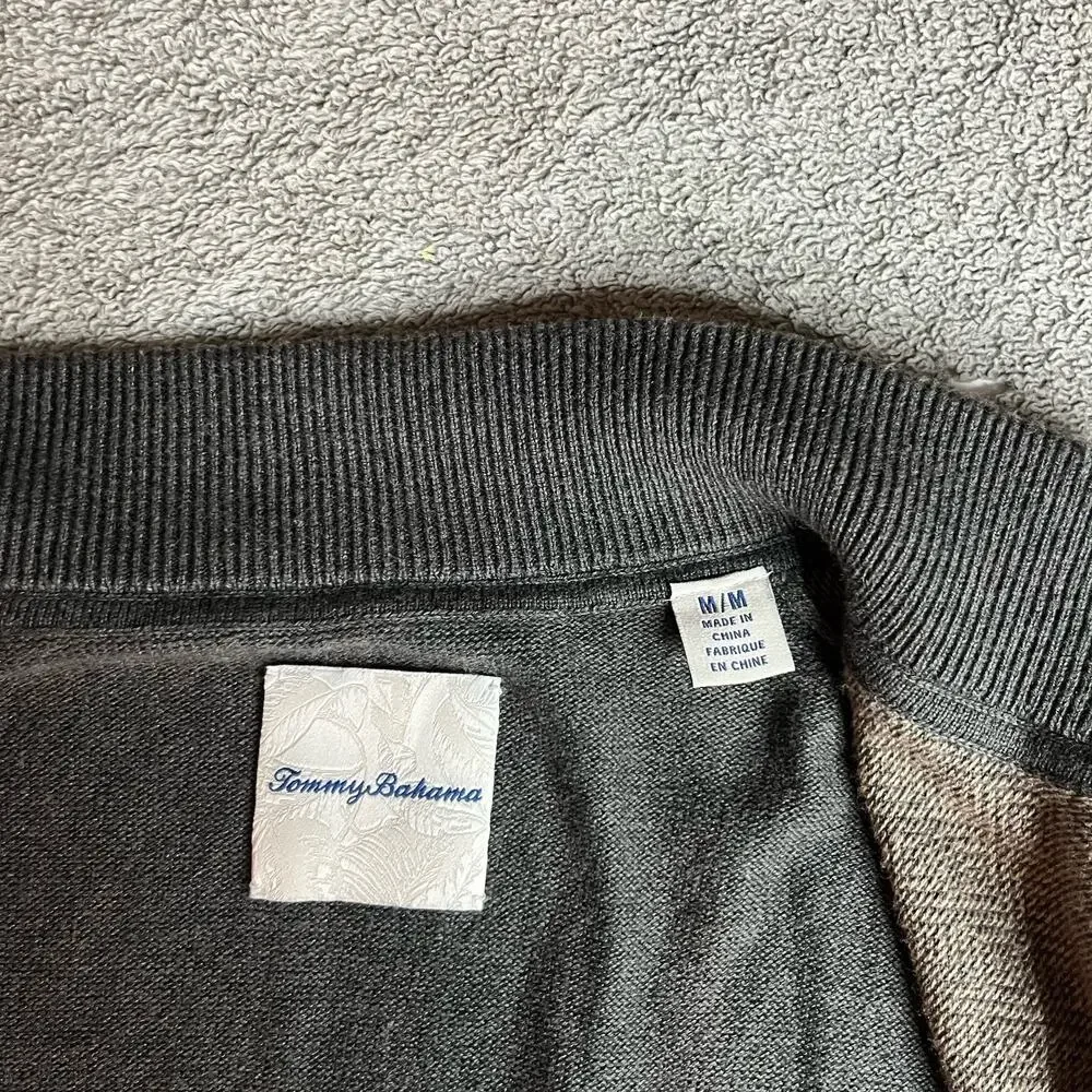 Tommy Bahama Men's M Diamond Springs Full Zip Sweater Jacket Gray Knit Cotton